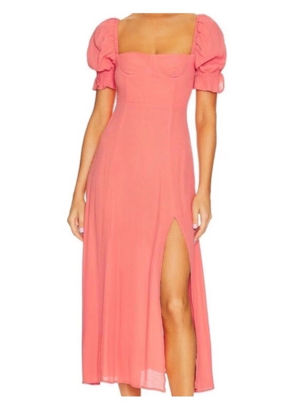 WEWOREWHAT Puff Sleeve Slit Midi Dress 0